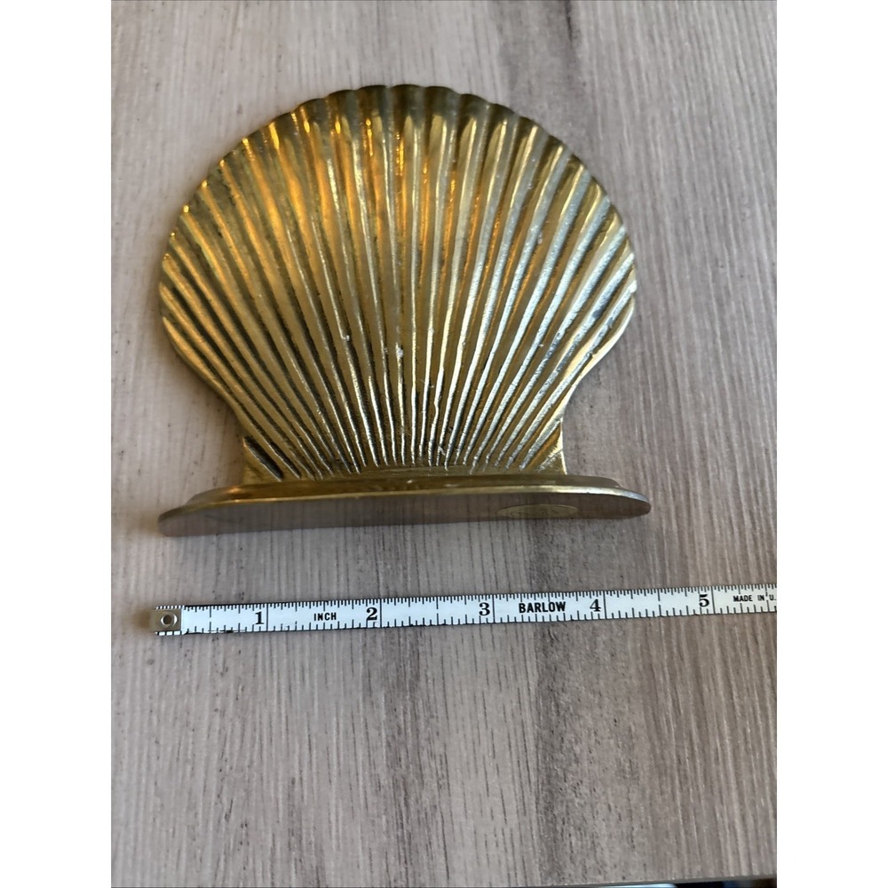 1 Vintage Solid Brass Scallop Clam Seashell Bookend Decor 4.5" - Picture 3 of 5